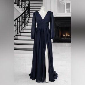 VNAIX Women’s Navy Chiffon Long Sleeve Dress Size 12 | Mother of the Bride